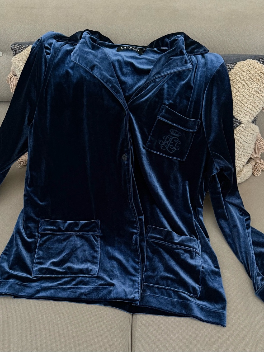 Lauren Ralph Lauren Deep Navy Velvet Pajama Jacket